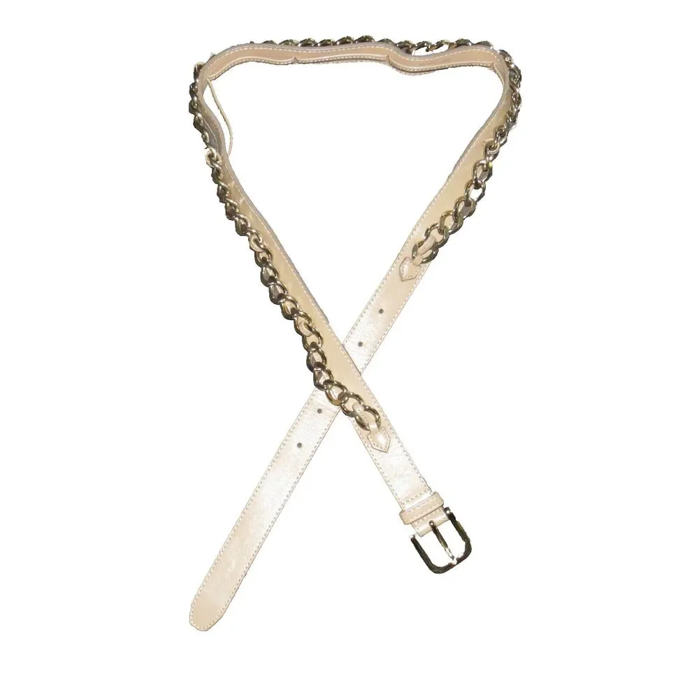 Women's Tan Faux Leather Gold Chain Detail Belt 34-38 Inch Waist Size XL